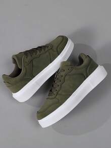 46 White Thick Sole Men's Casual Sneakers, Lightweight Soft Bottom Breathable Sports Shoes - Green - View 6