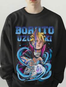Boruto Anime Sweatshirt Uzumaki Sweater  Sweat Sarada Unisex Kaw (2) - 黑色 - 查看 1