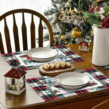 1/4/6 Stücke Weihnachts-Schneemann, Weihnachtsmann und Elch Serie Tischsets, hauptsächlich für Weihnachten, Weihnachtstag Tischsets, geeignet für Party, Küche, Restaurant Dekoration, rutschfest und hitzebeständig, fröhliche Elch Tischsets für Bauernhof, Innenküche, Tischdekoration für Familienfeiern, geeignet für Küchentisch Innen/Außen, abwaschbare Tischsets, die man abwischen kann.