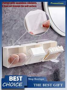 4 szt./3 szt./2 szt./1 szt. Ścienne pudełko do przechowywania czystych wacików, łazienkowy organizer ścienny z klapką bez dziurkowania, pudełko do przechowywania kosmetyków, pudełko do przechowywania biżuterii, plastikowy stojak do przechowywania, używany do organizowania i przechowywania czystych wacików, nici dentystycznej, sznurków do włosów, spinek do włosów, podkładki do makijażu, puszki do pudru, szminki, odpowiednie do domu, akademika, komercyjnego, łazienki, dekoracji pokoju, kolekcji łazienkowej, kolekcji sypialni, pudełko do przechowywania