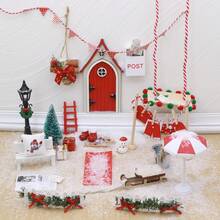 Miniaturowy zestaw drzwi do ogrodu w kształcie elfa z wróżką bożonarodzeniową, miniaturowe ozdoby świąteczne, modele rekwizytów scenicznych, dekoracje do domku dla lalek, akcesoria BJD, dekoracje świąteczne