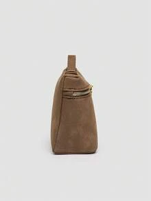 1个纯色PU方形斜挎包，适合女性日常时尚搭配和外出穿着。 - 咖啡 - 查看 3