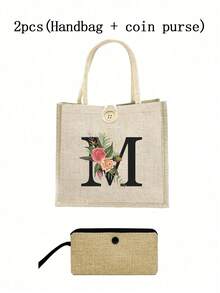 1 Stück Leinen Blumen Buchstaben Handtasche, einfache Handtasche mit großer Kapazität, tragbare lässige Aufbewahrungstasche, multifunktionale Einkaufstasche, personalisiertes Geschenktasche, geeignet für Hochzeiten, Geburtstage, Strände, Festivals, perfekte Geschenke für Frauen, Lehrer, Freunde, Brautjungfern, große Taschen, Studenten und Schulanfang, beste Lehrergeschenke für den Lehrertag, beste Geschenke zur Wertschätzung von Lehrern