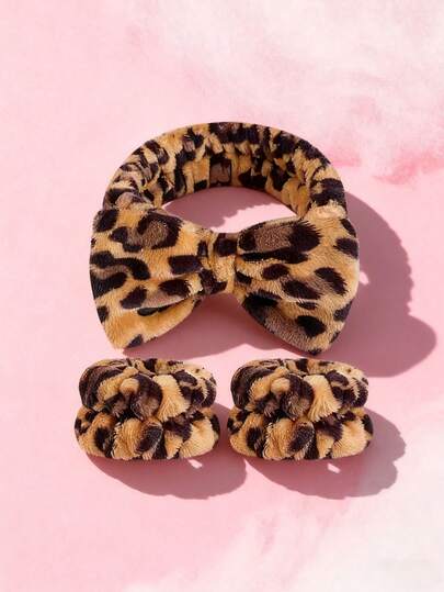 Wristband, Bathroom Wristband, Leopard Print Headband, Bow Headband + Random Wristband Styles, Christmas Gift,Halloween Decorations Hair Accessories