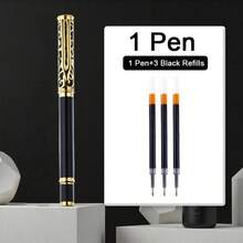 1支笔：时尚金雕金属珠笔/书写流畅，墨水快干/适合办公室商务会议和学生笔记/男士商务笔 - 黑色 - 查看 11