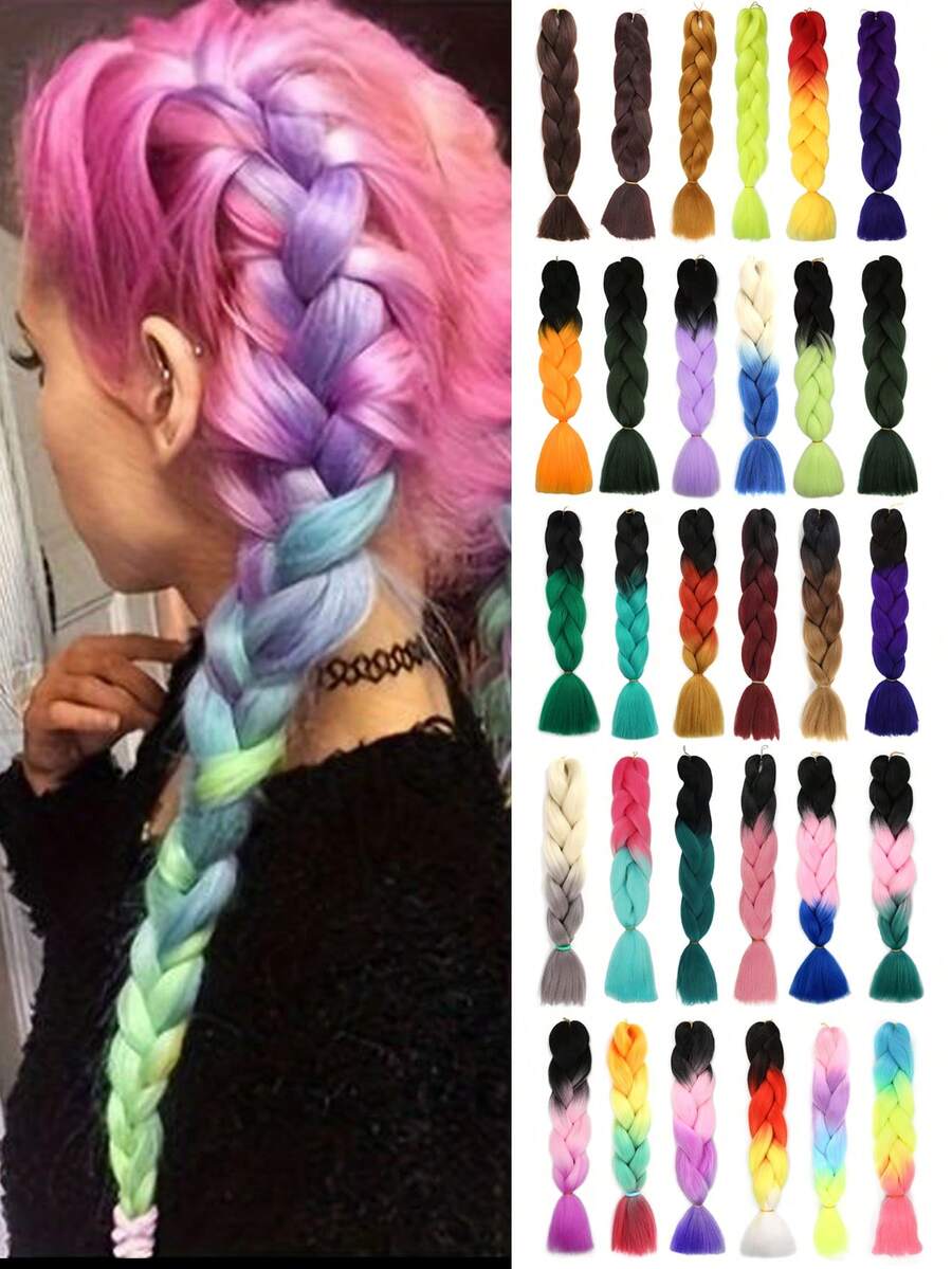 Paquete de 1 cabello trenzado grande de 24 pulgadas apto para mujeres, color rosa oscuro, extensiones de cabello sintético de ganchillo útiles y hábiles, resistentes al calor, para Halloween, Navidad, Año Nuevo, carnaval y festivales de música - Multicolor - Ver 1