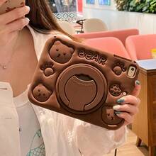 1个可爱小熊造型360°旋转平板电脑支架保护套,兼容iPad 7/8/9、iPad Air 5/4/3(第九代,10.2英寸)、iPad Pro 11英寸(2021/2022款),硅胶全包保护套 - 棕色 - 查看 4