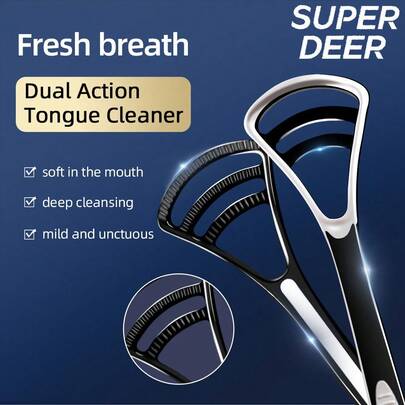  Fawnmum Silicone Tongue Scraper With Non-Slip Handle ,Double-Side Tongue Brush Fresh Breath,Oral Hygiene Care Tool,1pc