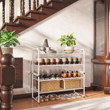 - Zapatero de 3 niveles de 33 pulgadas de ancho, organizador de zapatos de metal resistente, apilable, negro - Blanco + 32,3" x 12,0" x 16,2" (2 niveles) - Ver 6