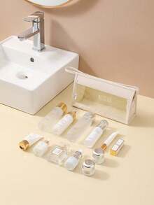 1个大容量网状化妆包，旅行洗漱收纳袋，带拉链和提手，透明优雅化妆包，男女通用便携旅行洗漱包 - 彩色 - 查看 5