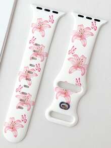 1CPS Pink Flower,Butterfly,Lily Print Silicone Watch Bands Compatible With Apple Watch Band Strap 38mm 40mm 41mm 42mm 44mm 45mm 49mm (S10 42)Mm (S10 46)Mm Women,Fashion Floral Soft Silicone Sports Watch Strap Bands Compatible With Iwatch Series 11 Ultra 3 SE3 Ultra 2 S10 SE2 9 8 7 SE 6 5 4 3 2 1 ,Thanksgiving, Mother's Day, Valentine's Day,ChristmasGifts