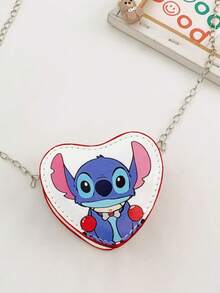 Stitch Individual Print Heart Shaped Pouch, Multiple Adorable Cartoon Designs Available, High-Quality PU Material, Lightweight Zipper Closure, Metal Chain Strap, Anime Fan Collectible Peripheral, Adds Vibrancy & Romance To Daily Outfits, .