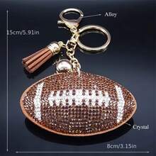 Cute Football American Football Shaped Rhinestone Keychain Alloy Bag Pendant Car Key Ring Accessory For Men And Women - màu nâu - Xem 4