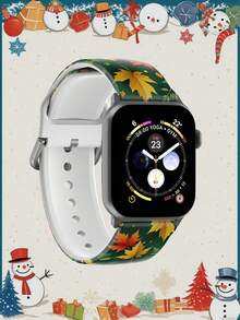 1pc Green Maple Leaf Soft Elastic Breathable Comfortable Replacement Wristband Strap Compatible With Samsung, Garmin, Honor Smartwatches, 38mm 40mm 41mm 45mm 44mm 42mm 46mm 49mm, Fashionable Casual Multi-Color Silicone Band Compatible With Apple Watch Ultra Series SE/11/10/9/8/7/6/5/4/3/2/1