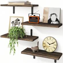 Tomnk 4/6pcs Wood Floating Shelves, Rustic Brown - Wall Mounted, Farmhouse Shelf For Bedroom & Bathroom Decor - Nhiều màu - Xem 18