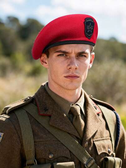 1pc Men's Outdoor Leather Trim Military Hat, Casual Sun Protection Beret Cap, Adjustable Size, 100% Polyester Material, Suitable For All Seasons