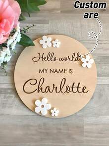 1 szt. Spersonalizowany znak z ogłoszeniem o narodzinach dziecka, kwiaty Daisy, drewniana tabliczka z imieniem dziecka, Hello World, spersonalizowany znak z imieniem dziecka do szpitala, kwiatowy znak dla noworodka - Wielokolorowe - Zobacz 5