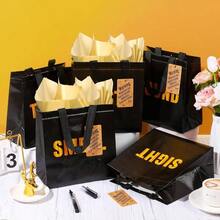 5 Senses Bags Him Her With 10 Gold Tissue Paper, 9.1x8.7x4.3In Reusable Non - Woven Sight Smell Taste Sound Bags With 5 Label Birthday, Wedding, Valentine's Day Present - 黑金 - 查看 6