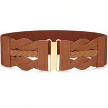 Vintage Stretchy Wide Elastic Belt With Gold Buckle For Women - 棕色 - 查看 1