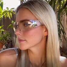 Women's Y2K Fashion Sports Rimless Large Frame Glasses - Lightweight  Design, Suitable For Daily And Sports Activities, Fashionable Wear, Lightweight And Durable Frame, Must-Have For Street Style Enthusiasts - 白色/黑色 - 查看 5