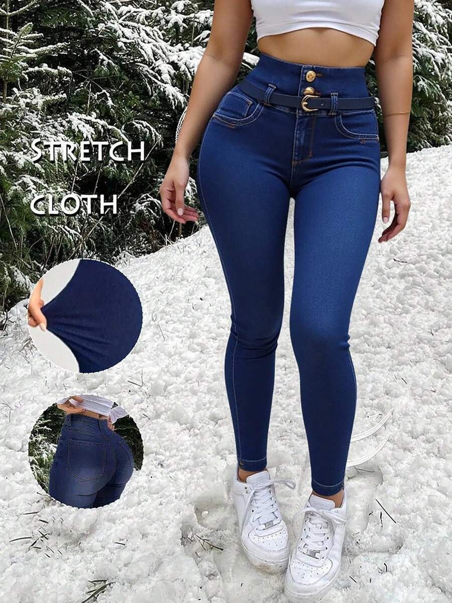 Jeans de Mezclilla Azul para Mujer con Cinturón – Modelo N4254 Hecho en México - Azul - Ver 1