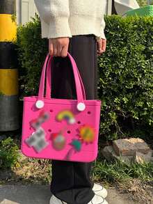 透气EVA女士沙滩手提包 - 轻便耐用，纯色敞口设计，大容量防水可水洗结实手提包，多种尺寸可选，适合沙滩、泳池、运动、购物、野餐 - 时尚假日配饰、沙滩包、休闲外出包、节日礼物 - 彩色 - 查看 5