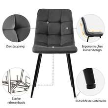 Dining Room Chairs (Set Of 4), Dark Grey, Set Of 4 Upholstered Designer Chairs, Velvet Seats, Metal Frame - White - View 4