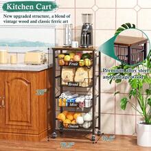 Fruit Basket, 5 - Tier Utility Kitchen Organizer And Storage Cart With Pull - Out Baskets And Wood Top, Rolling Pantry Kitchen Cart On Wheels Fruit Potato Onion Vegetable Snack Produce - Black + 5 Tier - View 2