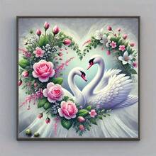 Kit de pictură cu diamant 5D DIY - Cântec de dragoste cu flori de lebădă, mozaic rotund complet cu diamant, fără ramă, decor creativ de perete pentru biroul de acasă, cadou potrivit pentru începători, cadou de Crăciun
