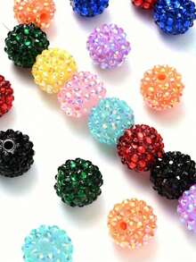 10 piezas de 12 mm Cuentas de bola de bayberry con rhinestones brillantes, cuentas espaciadoras de bola de discoteca de resina de colores para hacer joyas DIY, cuentas creativas para pulseras, collares y decoración de bolígrafos - Multicolor - Ver 2