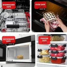 (2x37oz 2x13 Oz) & (2x33oz+2x15oz) & (2x27oz+2x10 Oz) + 12 Lids + 12 Seals Glass Food Storage Set Gray Dishwasher , Oven, Microwave, Refrigerator, And Freezer . Ideal For Dinner Preparation, Party Food Preparation, Afternoon Tea Preparation, Holiday Party Preparation, And Family Gatherings. - Grey - View 7