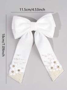 1pc White Corduroy Bow Hair Clips For Girls, Elegant Pearl Flower Corduroy Hair Barrettes, Alligator Clips, Soft Daily Wear Hairpins, Teens Hair Accessories