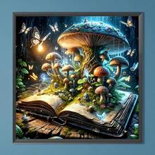 Kit de peinture de diamant 5D - Champignon magique et papillon, ensemble d'art DIY en acrylique (PMMA) rond, décoration murale pour la maison, scène de livre de fantaisie et de jardin, kit d'artisanat de peinture de diamant