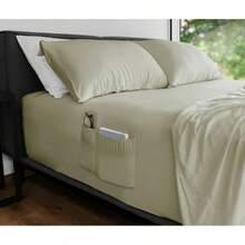 Almaya: Juego de Sábanas de Microfibra Suave de Lujo con Doble Cepillado / 1800 Hilos de Alta Calidad y Bolsillo Lateral para Accesorios (Azul Cielo, King Size) - Pistacho - Ver 10