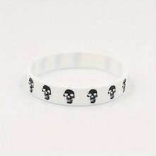 2Pcs/Set Punk Skull Silicone Bracelets Funny Cool Sports Rubber Wristbands For Men Women Unisex Jewelry Accessory Gofts - 黑白 - 查看 3