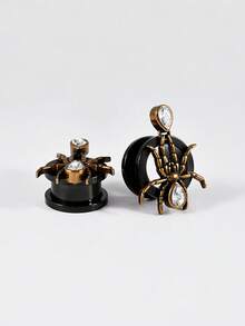 1PAIR Retro Copper Spide Whith Rhinestone Ear Tunnels&Plugs Expander Weight Ear Gauges Stretchers Earring Black Surgical Steel Pulley Saddle Body Jewelry Unisex Punk&Vintage In Daily Life - 1 Pair Of Spider Pulley Ear Expansion - View 15