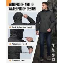 33000ft Men's Packable Rain Jacket Lightweight Rain Shell Jacket With Hood Waterproof Raincoat For Cycling - 黑色+小號 - 查看 5