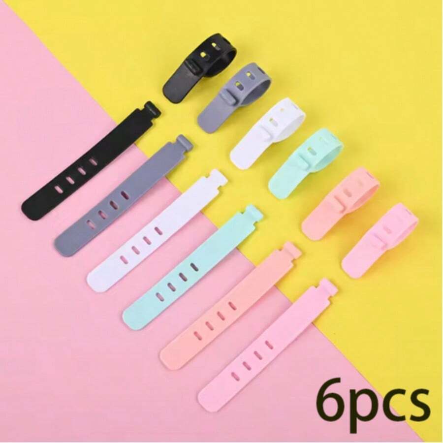 6 attaches de câble en silicone à 4 trous, attaches de câble de décoration de Noël, organisateur de câble réutilisable, attaches de câble élastiques réglables, organisateur de câble, pack de câbles à haute élasticité pour fixer les écouteurs, les chargeurs, gestion des câbles polyvalente, protection de au travail (6 couleurs, une pour chaque couleur)