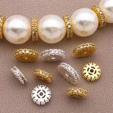 2/3/5 件 18K 镀金黄铜扁平圆形微密镶方晶锆石圆珠圆珠水钻隔珠适用于 DIY 手链项链珠宝制作用品 - 彩色 - 查看 8