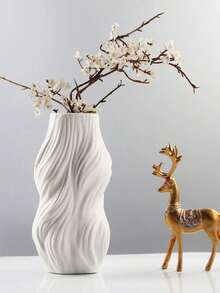 1 pièce Vase en plastique blanc créatif, vase de décoration de table, vase de décoration de balcon, vase en céramique factice minimaliste, convient pour le balcon, la chambre, le jardin, la table à manger, la table de chevet, la salle de bain, en matériau PP, résistant aux chocs, grande taille, nettoyage, cadeau d'anniversaire/de remise des diplômes, décoration d'Halloween/de Noël, décoration de maison, décoration de chambre, vase à fleurs, vase en verre