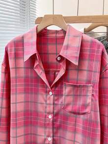 Women's Flannel Shirt Jacket, Plaid Long Sleeve Top With Polo Collar, Pocket And Button Front, Casual Holiday Season Travel Shirt For Fall Winter Spring