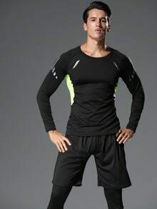3-Piece Men's Activewear Set (Long Sleeves,Leggings,  Shorts), Soft Fabric Dries Quickly And Is Breathable, Suitable Running, Cycling, Gym, Daily Exercise, Quick-Drying Compression Gear, Men's Spring And Autumn Sportswear. - màu xanh lá - Xem 3