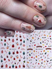 2 pezzi Adesivi per unghie a tema natalizio, decorazioni 3D per unghie fai-da-te con disegni di Natale, uomo pan di zenzero, cervo, calzino regalo, fiocchi di neve, albero di Natale, decalcomanie per manicure francese per unghie di Capodanno