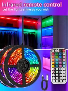 1 pezzo 1m/2m/3m/5m/10m/15m/20m Strisce LED RGB controllate da telecomando smart app a 44 tasti/24 tasti, luci a colori mutevoli per feste, stanze, cucine, TV domestiche, decorazione per la casa Luci notturne a strisce LED con controller IR a 44 tasti