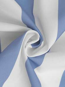 休闲夏日假日条纹系带圆领无袖蝴蝶结下摆开衩女式衬衫 - 藍色 - 查看 9