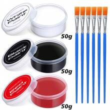1set Black + White + Red Professional Face & Body Paint Kit With Brush, Large Capacity Makeup Palette For Theater, Halloween Party, Cosplay, Clown