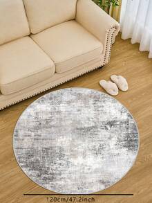 1PC Round Area Rug 3 Ft Circle Entryway Rugs Round Washable Door Mat Indoor Entrance, Non Slip Circle Front Door Rug, Printed Abstract Faux Wool Floor Carpet For Foyer Porch Sink, Grey Beige
