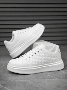 Herren einfache rein weiße Splicing Niedrig-Top Schnürschuhe, modische Outdoor Alltags Lässig bequeme Schuhe, essentielle weiße Schuhe für alle Jahreszeiten