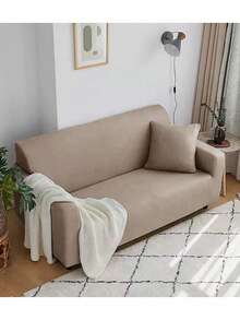 1件装纯色乳胶弹力沙发套，现代四季一体式全包覆沙发套，宠物友好型可机洗沙发保护套，宠物友好型家居装饰，适用于单人、双人、三人、四人沙发 - 淺駝咖 - 查看 5