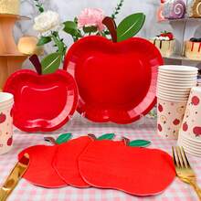 80个红苹果形纸盘，一次性餐具，适合课堂聚会、圣诞节餐桌装饰、趣味餐具 - 紅色 - 查看 6